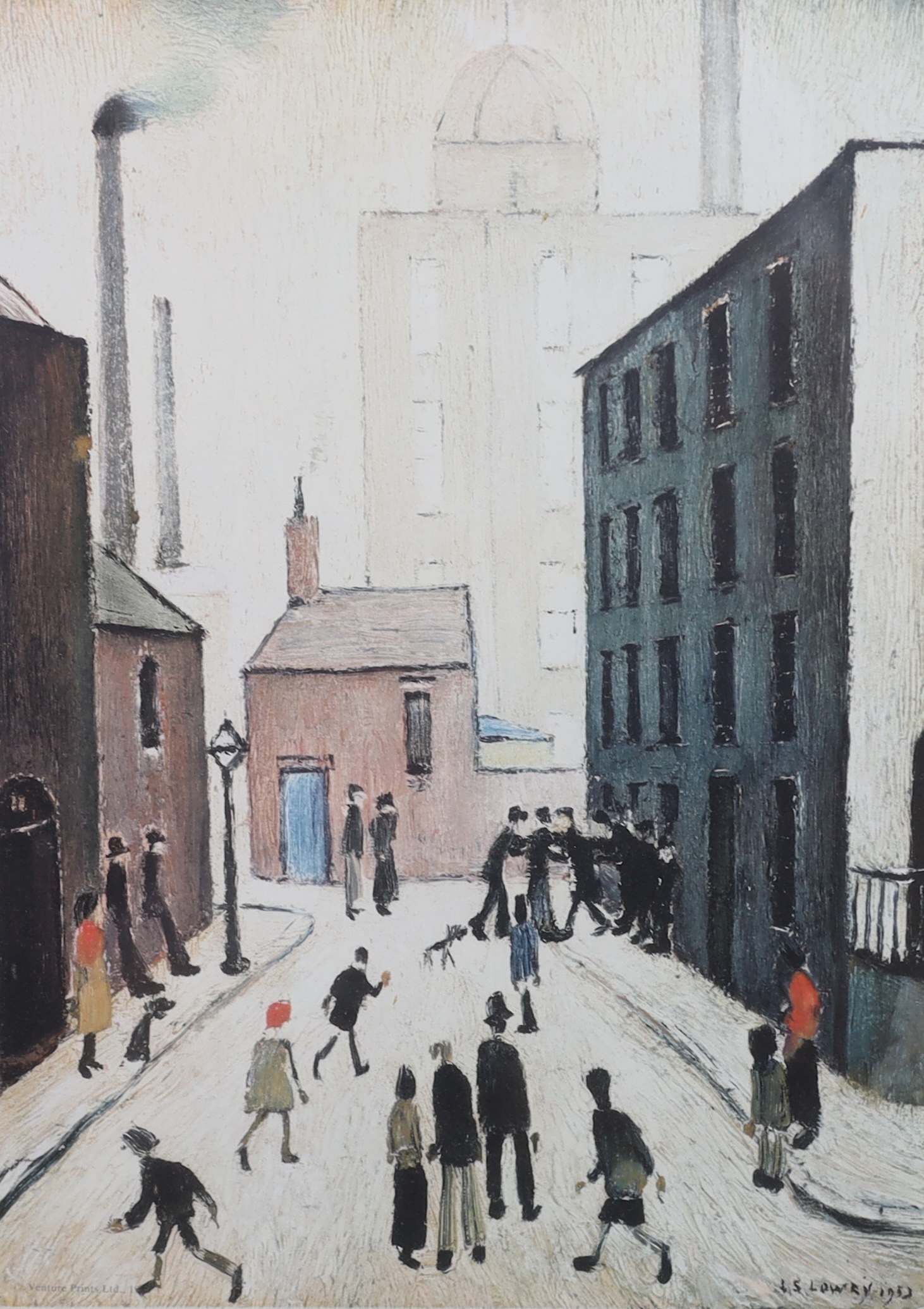 Laurence Stephen Lowry (English, 1887-1976), 'Industrial scene', offset colour lithograph, 37 x 26cm